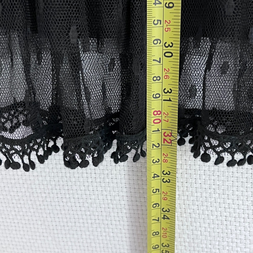 Sleeveless Small Black Cotton Slip Dress wide‎ Lace and Mesh Hem Goth Witchy - Picture 7 of 10